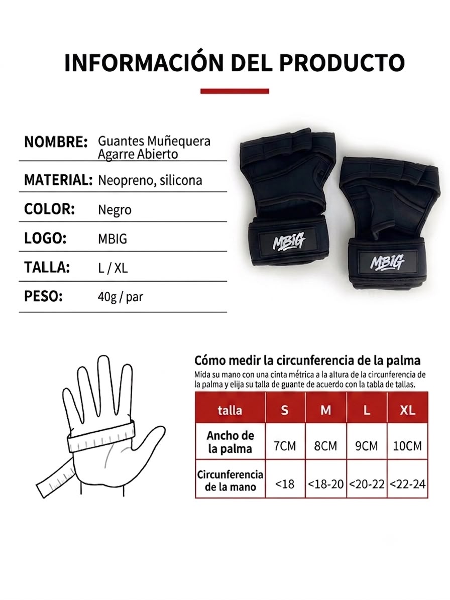 Guantes Muñequera Agarre Abierto